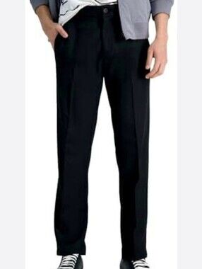 Haggar Straight Fit Dress Pants Black Iron Free  Men's Size 34x32 Modern Comfort